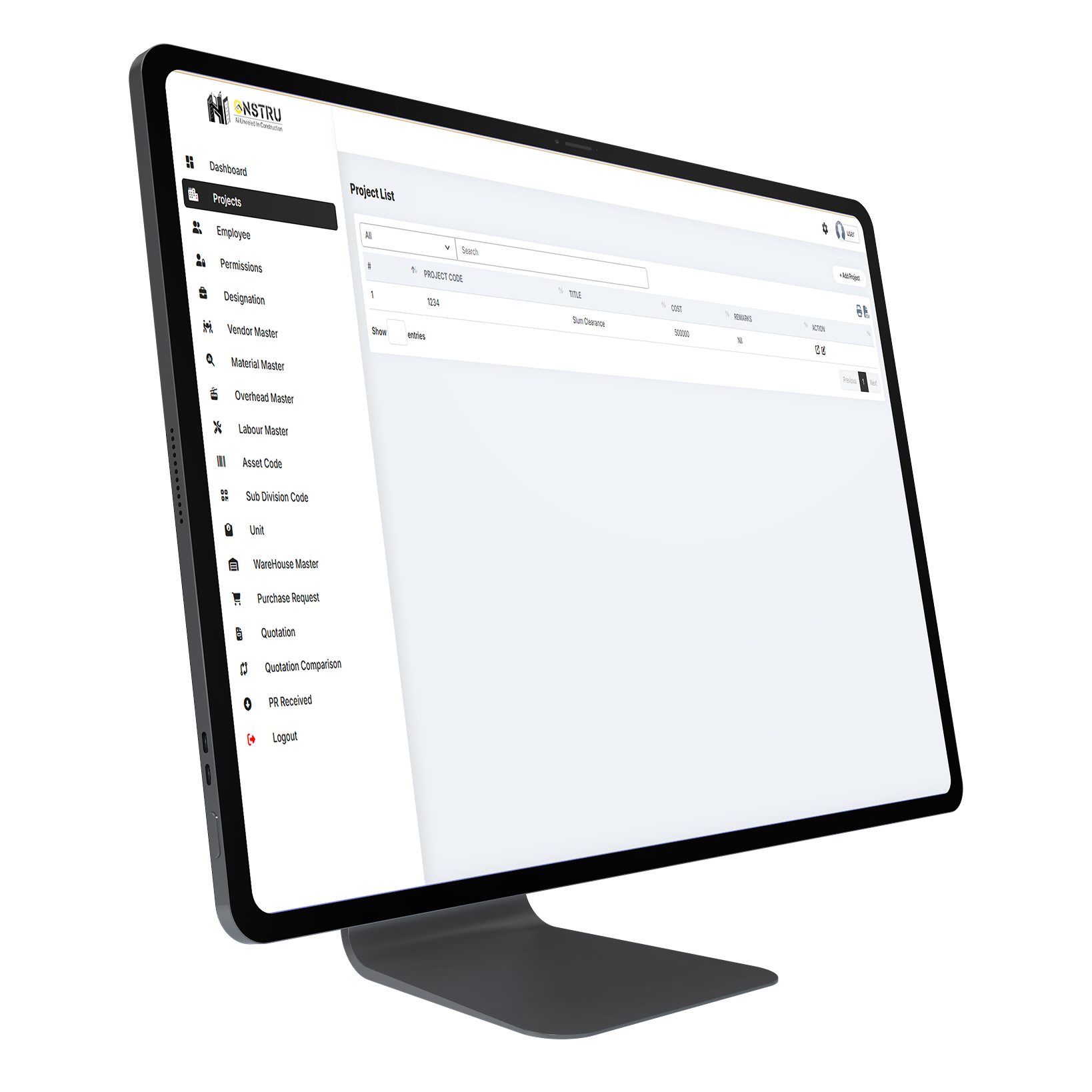 Onstru Project Management Dashboard